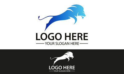Blue Color Luxury Lion Jumping Logo Design