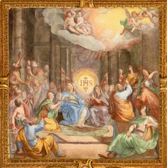 Deurstickers GENOVA, ITALY - MARCH 6, 2023: The fresco of  Pentecost in the church Basilica della Santissima Annunziata del Vastato by  Giovanni Carlone (1590–1630). © Renáta Sedmáková