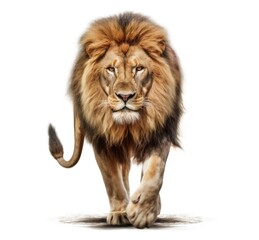 Obraz na płótnie Canvas Lion walking on white background. Generative AI