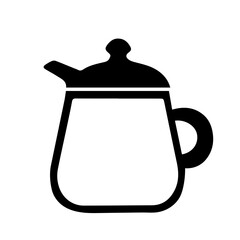 Black hand drawing illustration of a transparent glass kettle and hot water for tea isolated on a white background