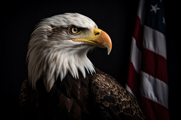 Close up photo of Eagle and American flag, Independence day banner