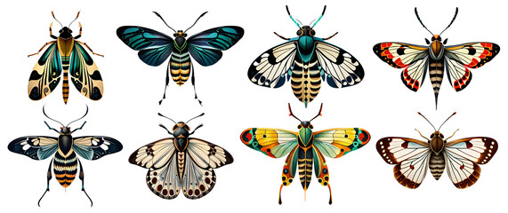 Set of watercolor moths. Generative AI