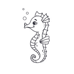 Hand drawn seahorse isolated on white background. Doodle.Coloring. Underwater animal in sketch style. Vector illustration 