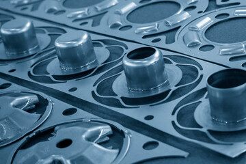 The close up scene of product parts from progressive die.