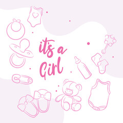 Doodle kids party set, cute illustrations of toys and clothes