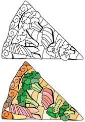 Slice of pizza, decorative zentangle vector illustration for coloring. Color and outline set
