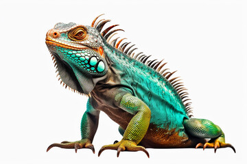 Pet concept. beautiful iguana on transparent background. generative AI - obrazy, fototapety, plakaty