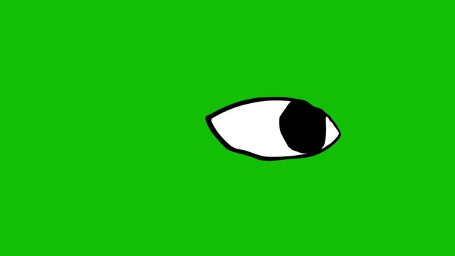 Animated Hand-drawn white eye close. Blinks an eye. Linear icon. Looped video. Vector illustration on a green background.