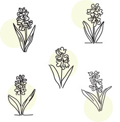 Fototapeta premium Set of flowers line art illustrations. Hand drawn black ink style sketch.