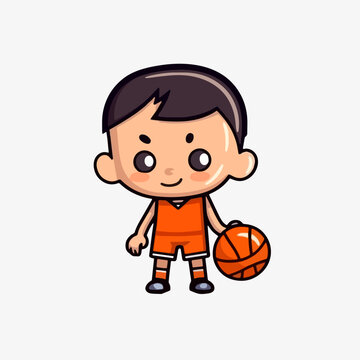 Sportsmanship and Health, Cartoon Vector Icon of a Young Boy Engaging in Basketball