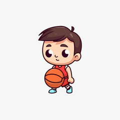 Cartoon Vector Illustration of a Little Boy Playing Basketball, Flat Style for Sports Game