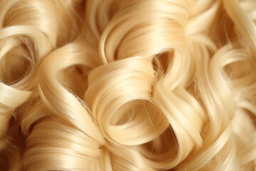 A closeup view of a bunch of shiny curls blonde hair. Generative Ai
