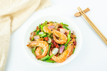 Chinese Cuisine One Plate Stir-fried Shrimp with Celery