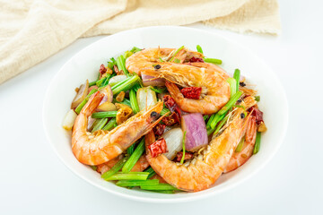 Chinese Cuisine One Plate Stir-fried Shrimp with Celery