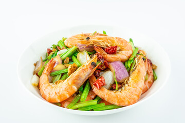 Chinese Cuisine One Plate Stir-fried Shrimp with Celery