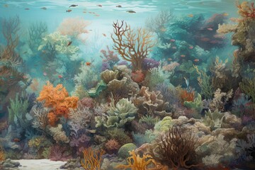 Naklejka na ściany i meble Coral reef with fish and coral. Generative AI.