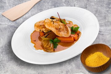 Grilled tasty chicken with spices dish