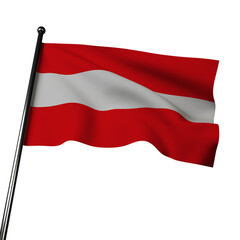 Fototapeta na wymiar 3D rendering of the Austrian flag waving on a gray background with a realistic ripple cloth effect. This patriotic image features bold red and white colors