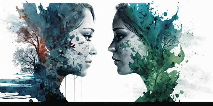 double exposure of an adult reconciling with herself. Glorious Generative AI.