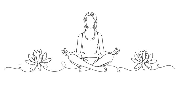 Line art illustration of a yoga person, yoga day line art style vector illustration