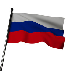 3D illustration of the Russian flag proudly waving. The flag features three horizontal stripes of white, blue, and red, representing peace, loyalty, and courage.