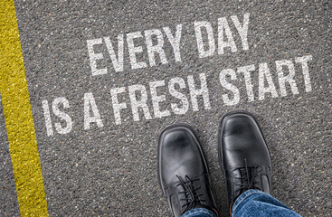  Text on the road - Every day is a fresh start