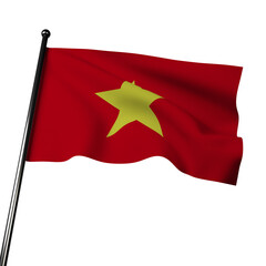 The flag of Vietnam gently waves in 3D on a gray background. It features a bold red background with a vibrant yellow star in the center.