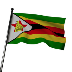 3D illustration of Zimbabwe's flag waving against a gray background. 