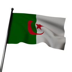 3D rendering showcases the Algerian flag, with realistic fabric that waves in the wind. 