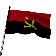3D rendering of the Angolan flag, with realistic fabric that appears to wave in the wind. 