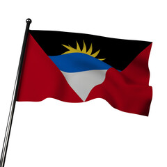 3D rendering of the Antiguan flag, featuring realistic fabric that appears to wave in the wind. 