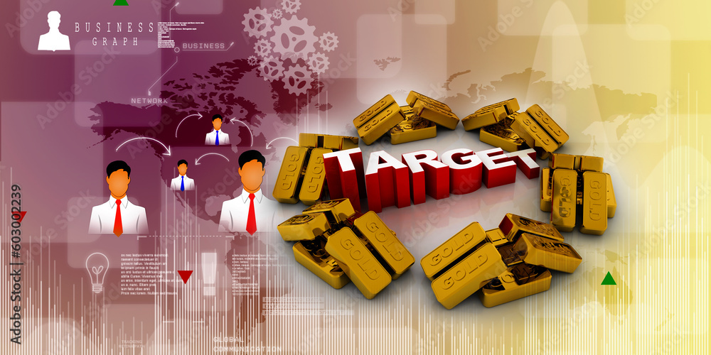 Poster 3d rendering gold ingots with target