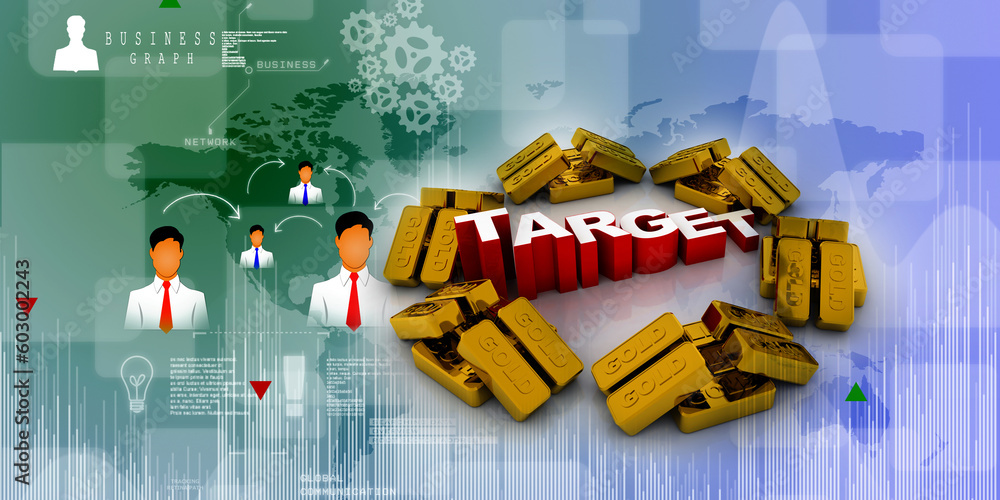 Poster 3d rendering gold ingots with target