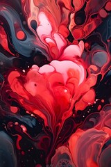 Background, wallpaper of rose/heart for phone, phone ratio, 16:9, fluid art, modern art of ruby and obsidian, IA Image