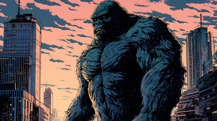 King Kong at the skyscrapers. Generative AI