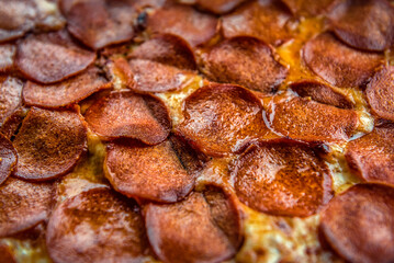 Delicious pepperoni on pizza texture