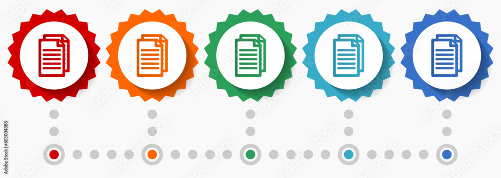Poster document, file, copy vector icon set, colorful infographic template, set of flat design badge icons 