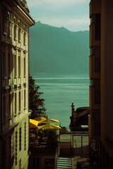 Lake and Street View in Montreux, Switzerland