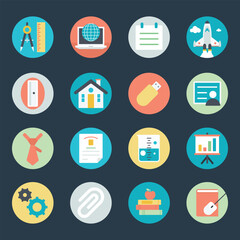 Business Education Flat Icon Set 

