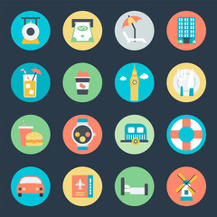 Pack of Travel Accommodation Flat Icons 

