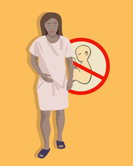 Miscarriage. Inability to have children. Frozen pregnancy. Abortion. Vector isolated illustration of a girl holding her stomach. Death of the embryo.