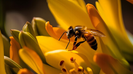 Naklejka premium Bee in Flower. Generative AI