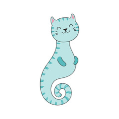 Cute funny cat seahorse swimming in ocean cartoon character illustration. Hand drawn kawaii style design, line art, isolated vector. Kids print element, sea animals, aquatic wildlife, marine life