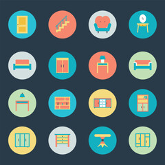 Collection of Flat Style Interior Icons 

