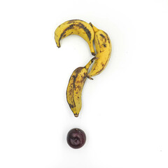 Question mark made of fruits in a white background