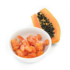 Frozen papaya in a white background