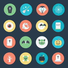Pack of 16 Flat Style Halloween Icons 

