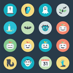 Collection of Halloween Monsters and Ghosts Flat Icons 

