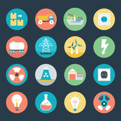 Pack of 16 Energy Production Flat Icons

