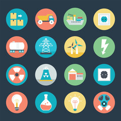 Fototapeta premium Pack of 16 Energy Production Flat Icons
